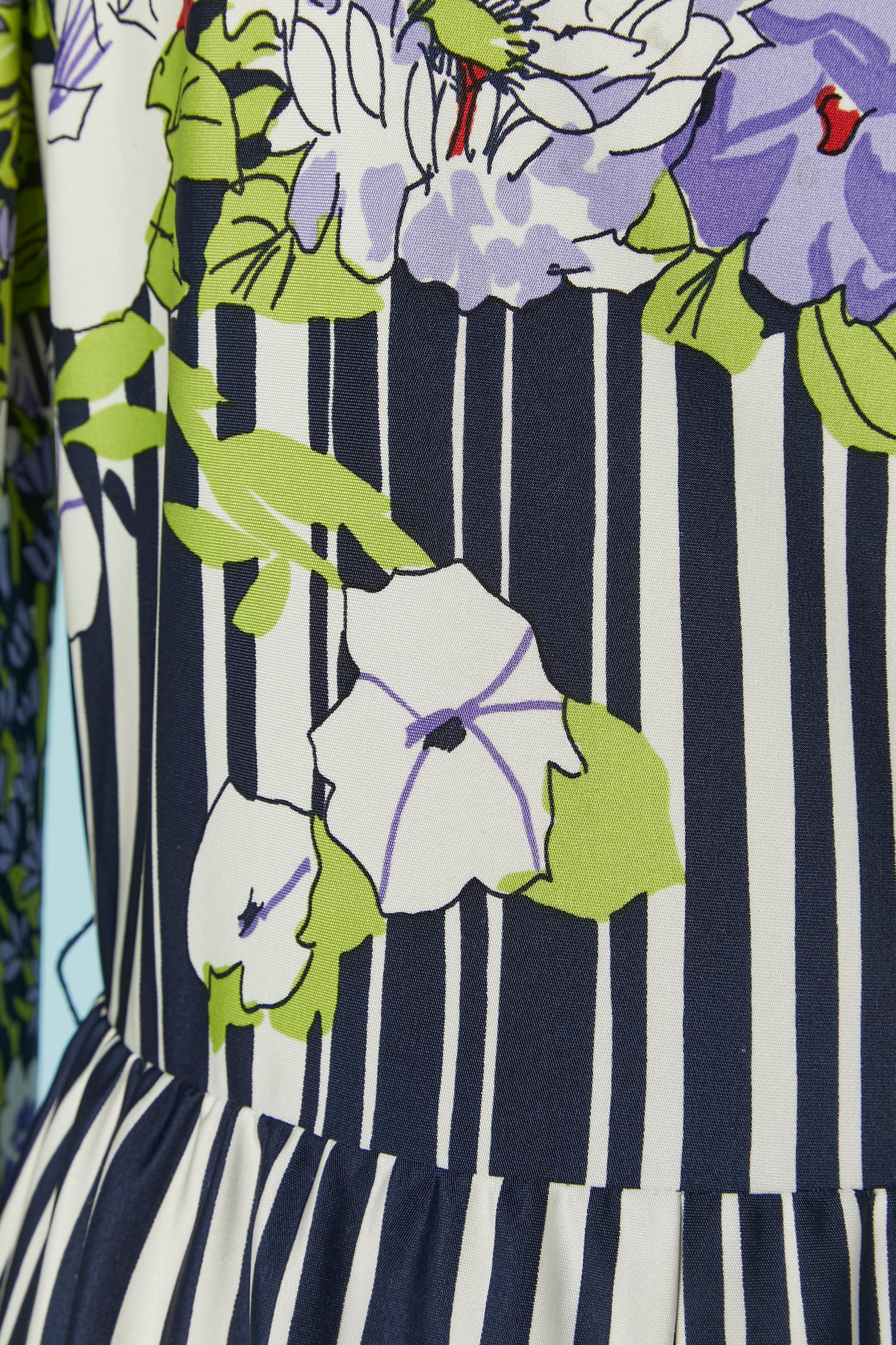 Gray Long dress with flower and striped print LANVIN For Sale