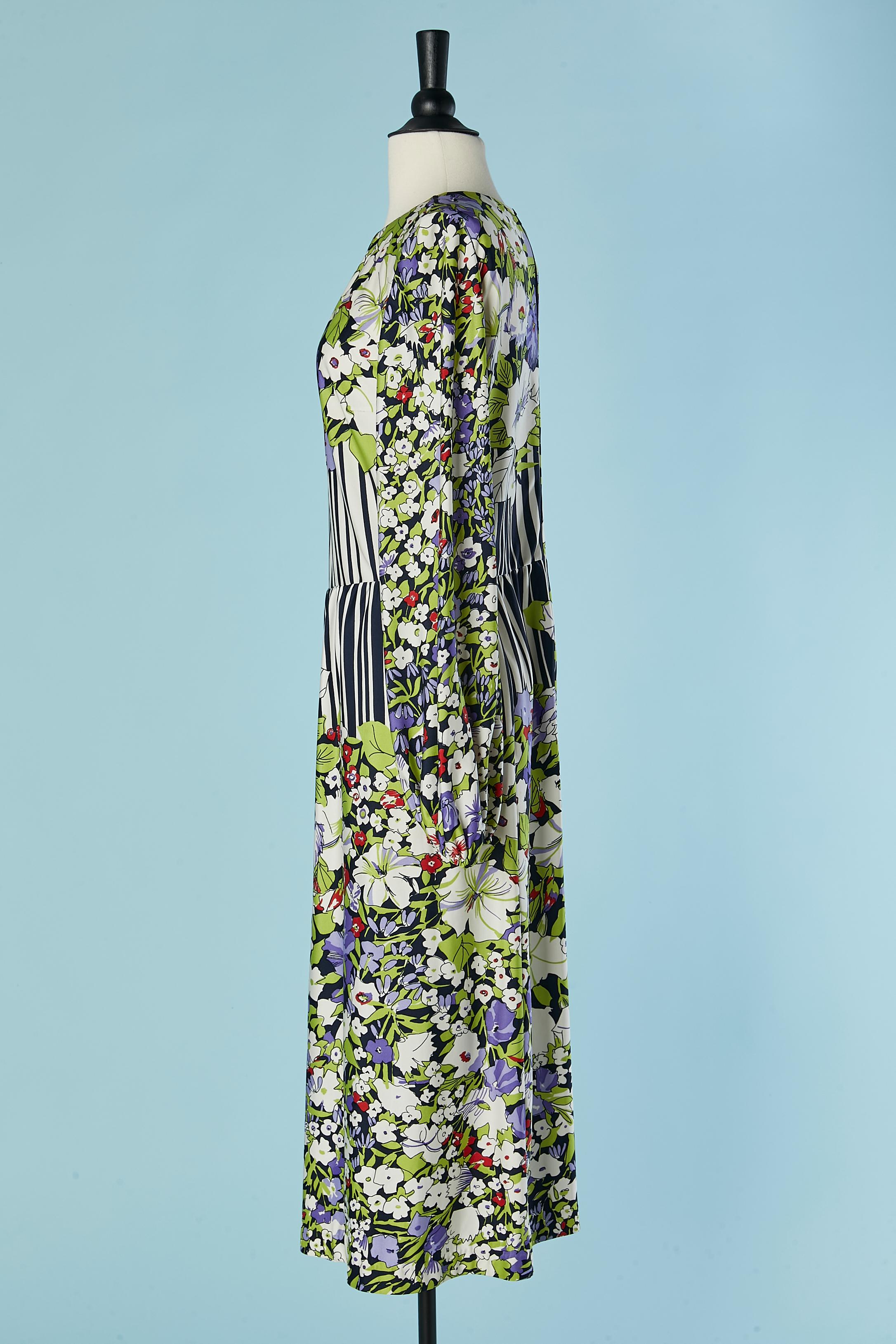 Long dress with flower and striped print LANVIN In Excellent Condition For Sale In Saint-Ouen-Sur-Seine, FR