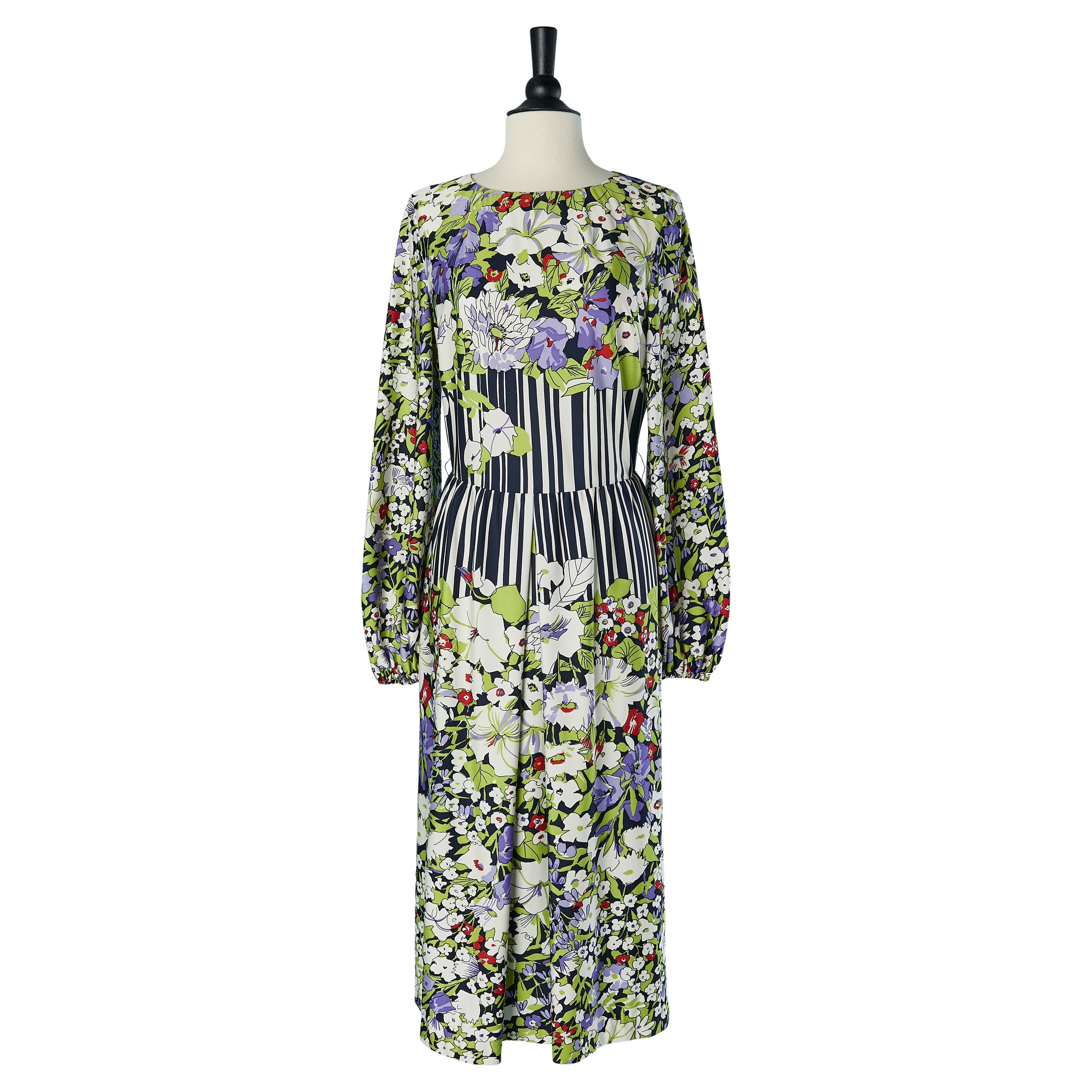 Long dress with flower and striped print LANVIN
