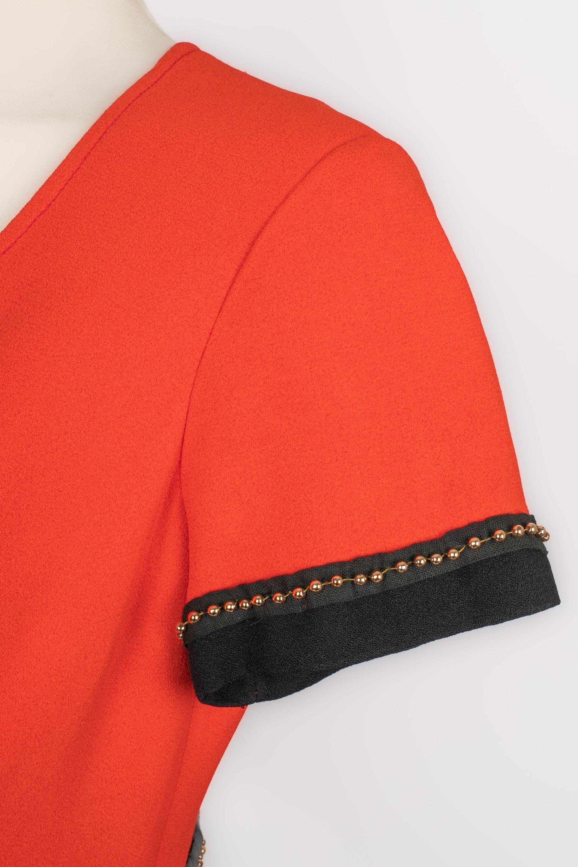 De las mujeres Vestido largo con mangas cortas naranja y negro, años 60 en venta