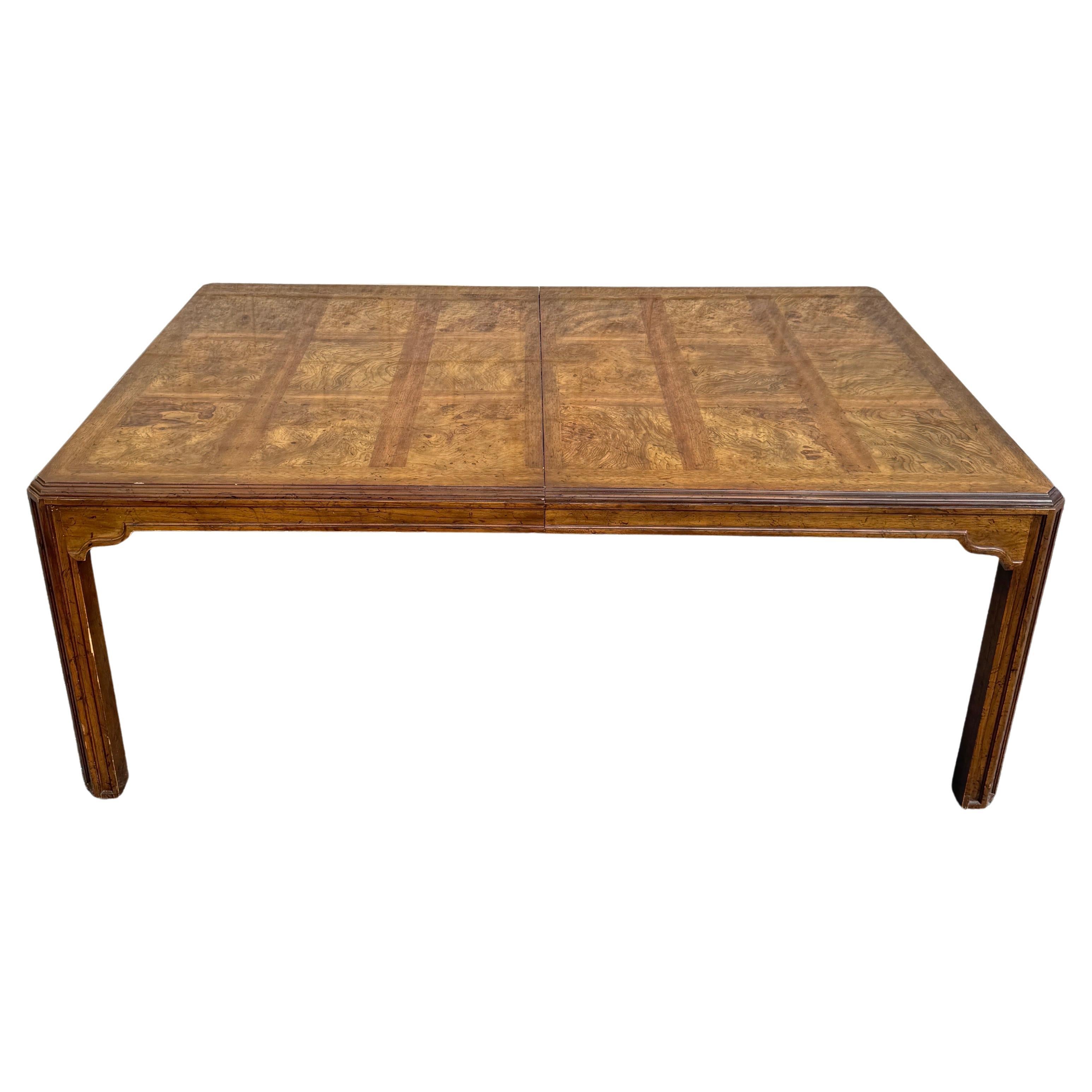 Long Drexel Heritage Parsons Burl Wood Dining Banquet Table With Three Leaves