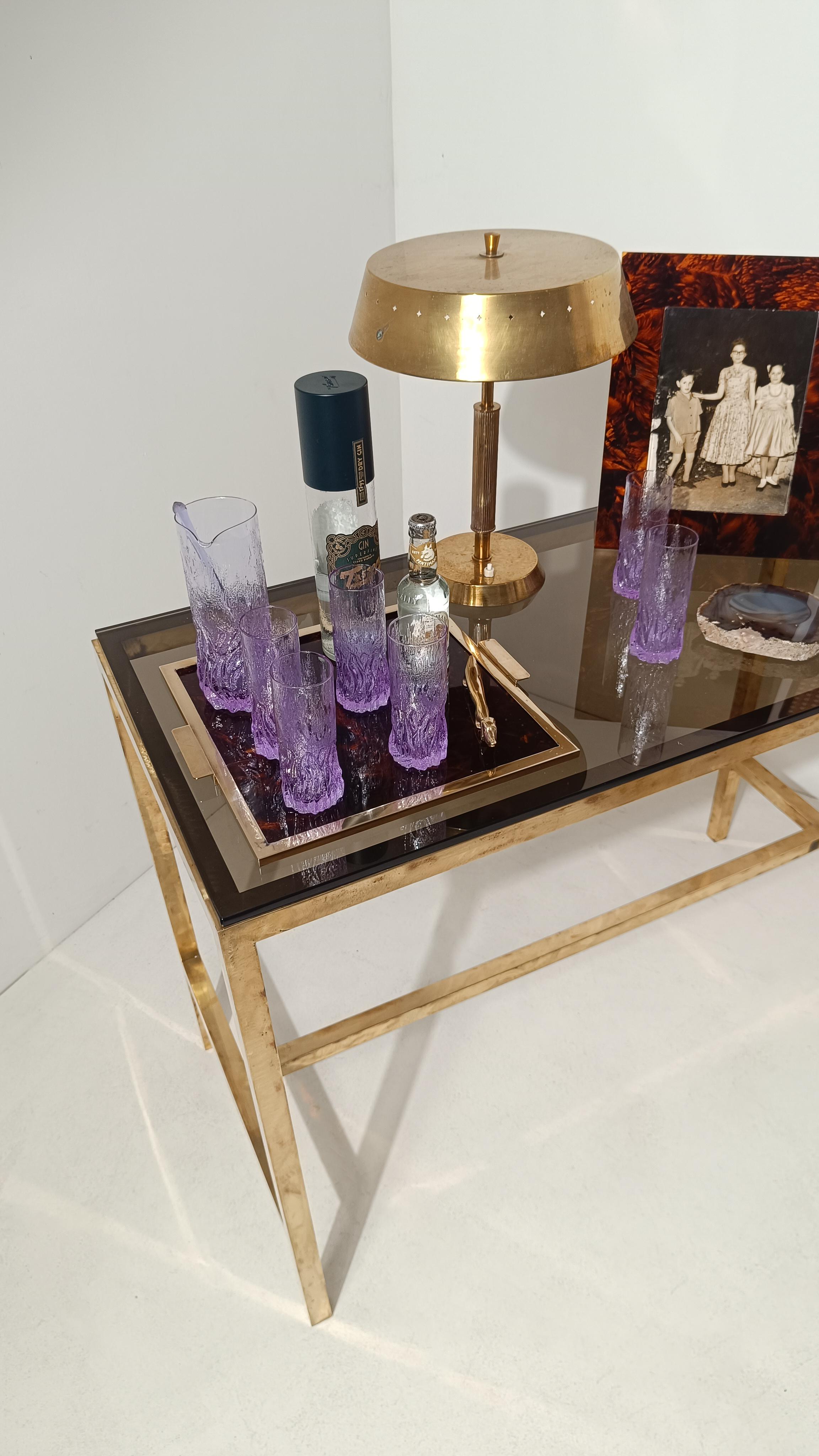 Set di bicchieri e caraffe Long Drink Tumbler in vetro corteccia lilla chiaro, stile Whitefriars Glass in vendita 9