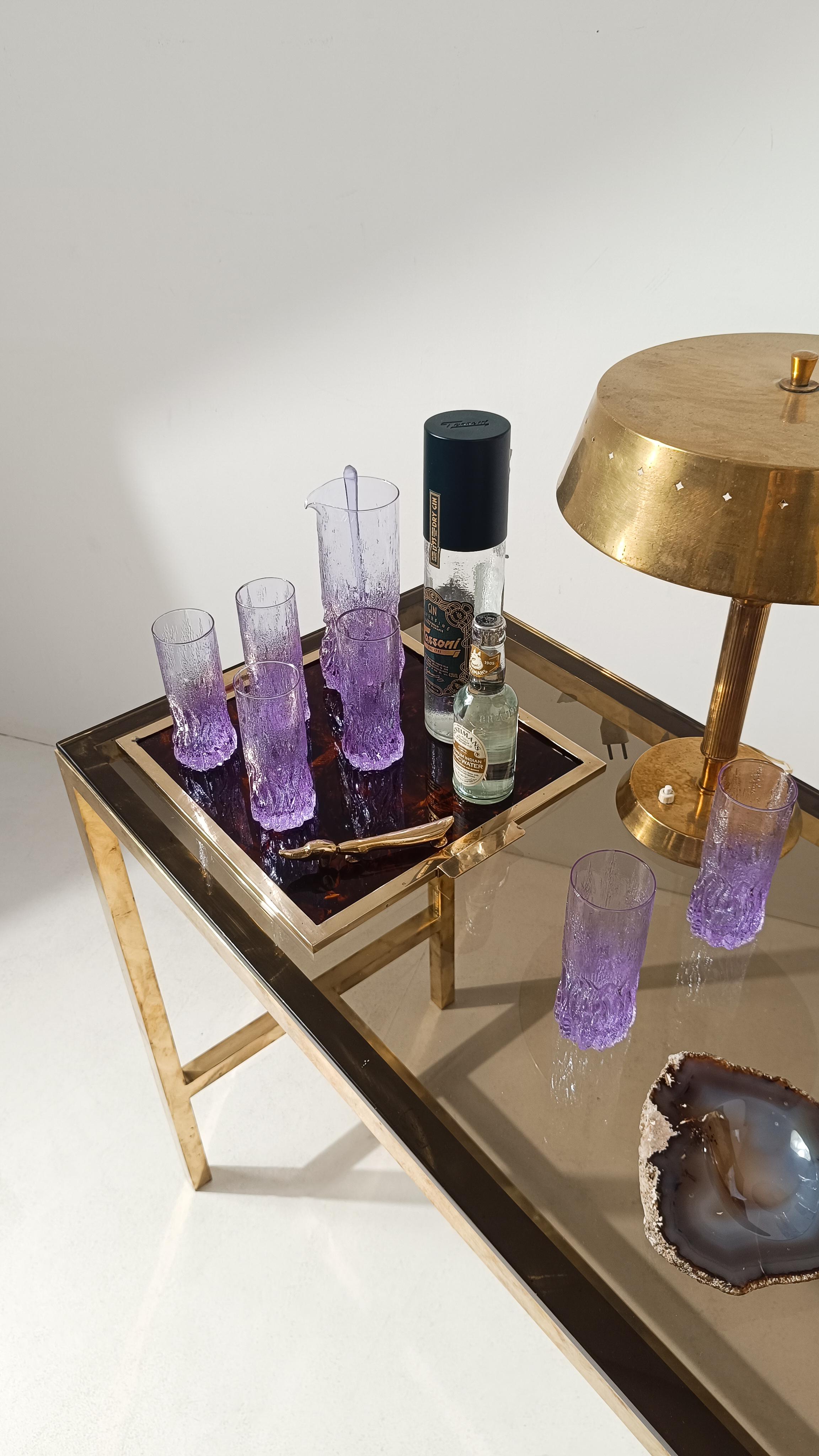 Space Age Set di bicchieri e caraffe Long Drink Tumbler in vetro corteccia lilla chiaro, stile Whitefriars Glass in vendita