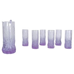 Long Drink Tumbler Glasses & Jug Set in Pale Lilac Bark Glass, Whitefriars Style