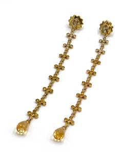 Long Drop Diamond and Golden Beryl Earrings