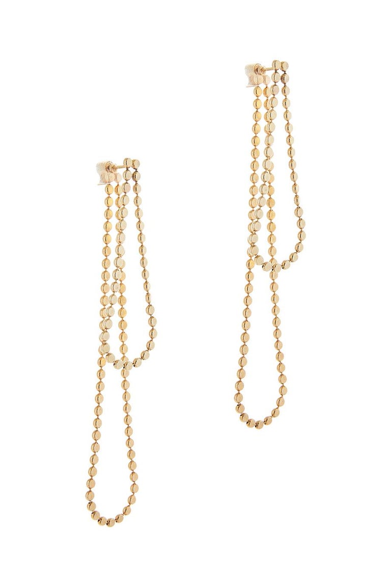 Smart Earrings Long Drop Round Motif Chain 18k Gold-Plated Silver Greek ...
