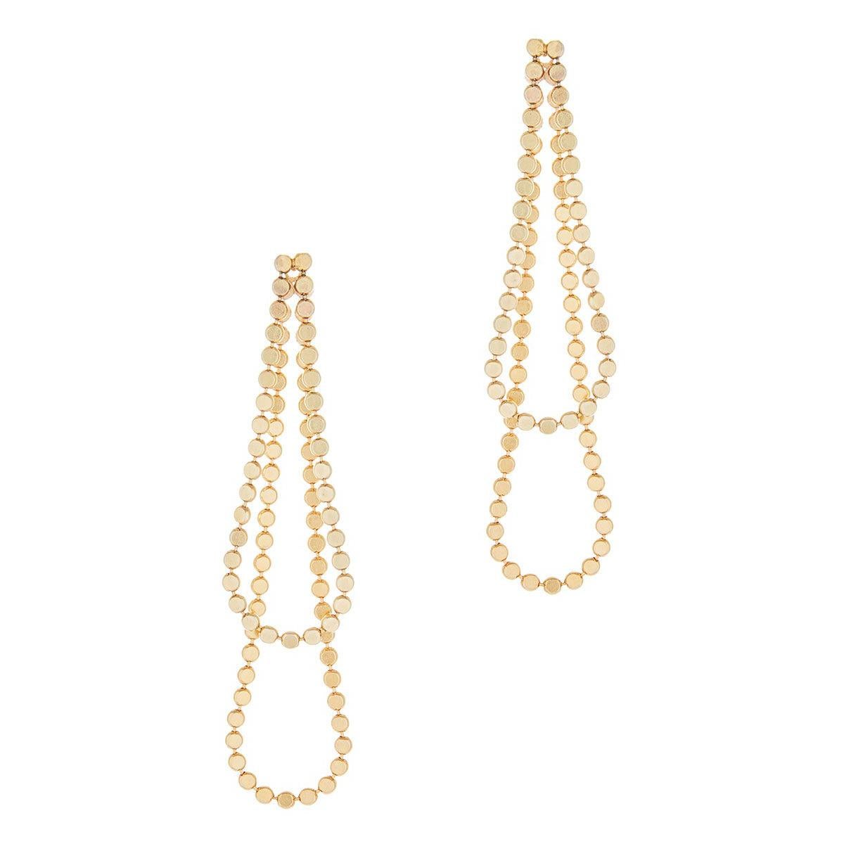 Smart Earrings Long Drop Round Motif Chain 18k Gold-Plated Silver Greek Earrings For Sale