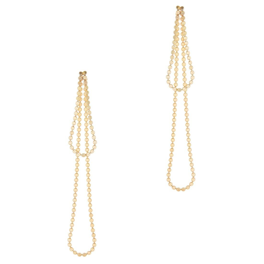 Earrings Long Drop Round Motif Chain 18K Gold-Plated Silver Greek Earrings For Sale