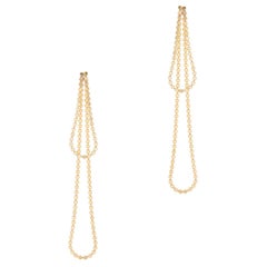 Earrings Long Drop Round Motif Chain 18K Gold-Plated Silver Greek Earrings