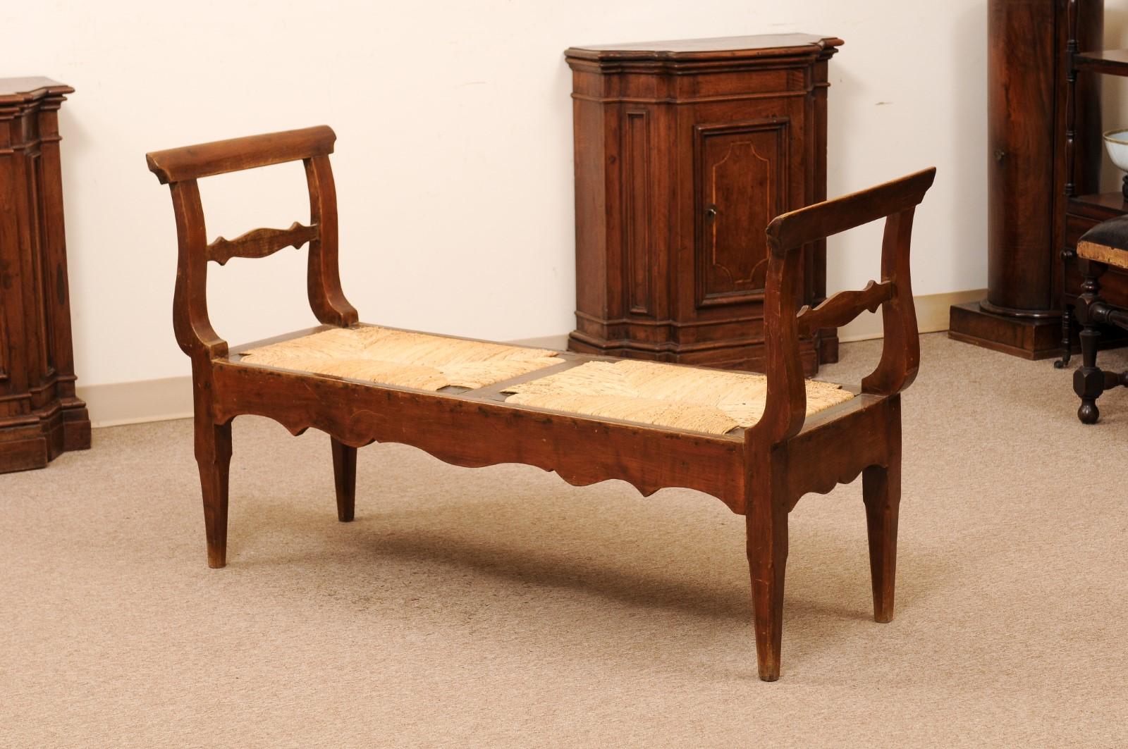  Long Early 19th C French Louis Philippe Fruitwood & Rush Seat Window Bench 7