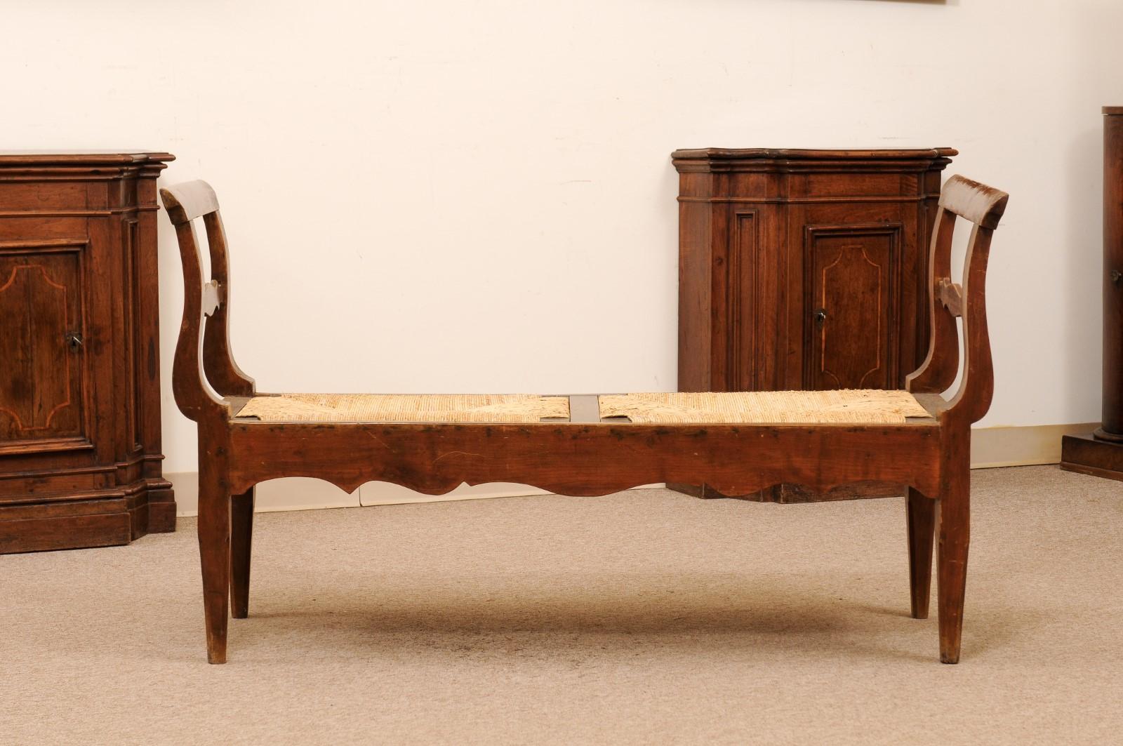  Long Early 19th C French Louis Philippe Fruitwood & Rush Seat Window Bench 8