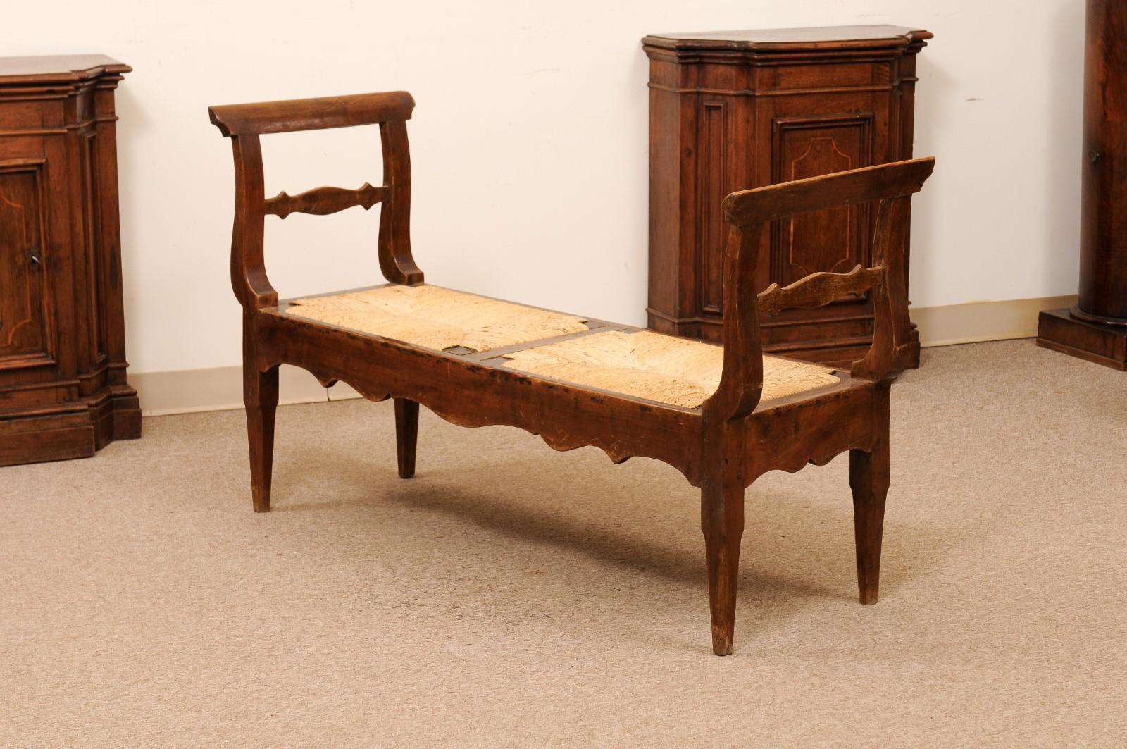  Long Early 19th C French Louis Philippe Fruitwood & Rush Seat Window Bench 3