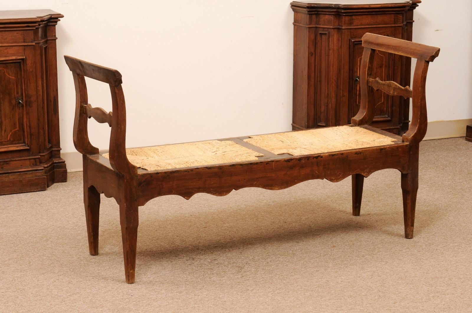  Long Early 19th C French Louis Philippe Fruitwood & Rush Seat Window Bench 5