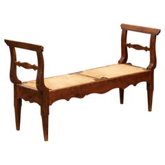  Long Early 19th C French Louis Philippe Fruitwood & Rush Seat Window Bench