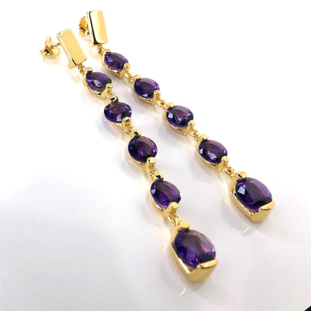 Long Earrings with brilliant cut quartz stones in gold plated silver  5