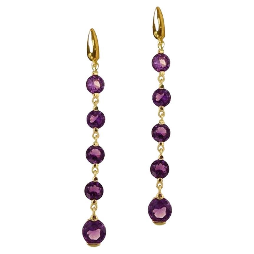 Long Earrings with brilliant cut quartz stones in gold plated silver 