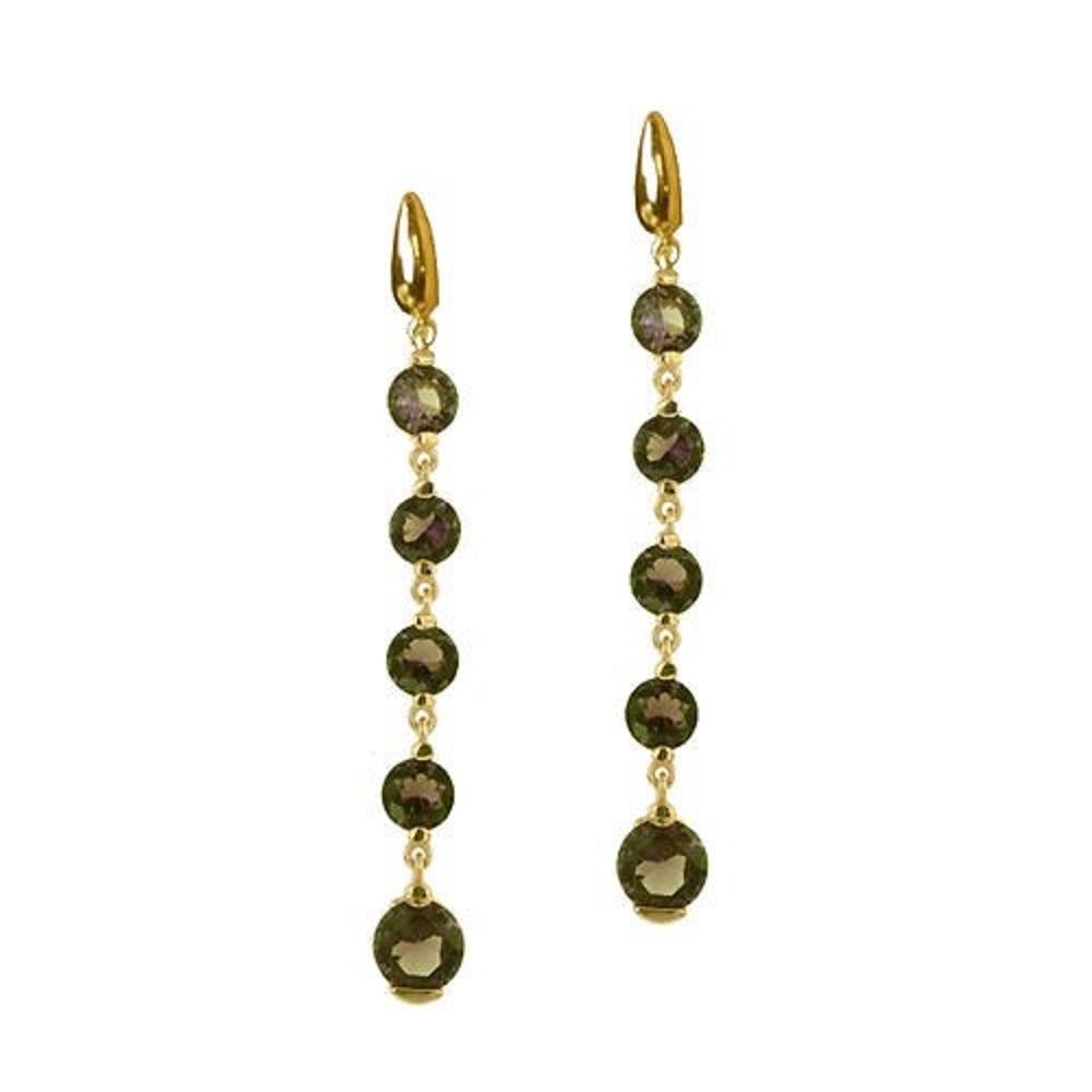 Contemporary Long Earrings with square cut quartz stones in gold plated silver  For Sale