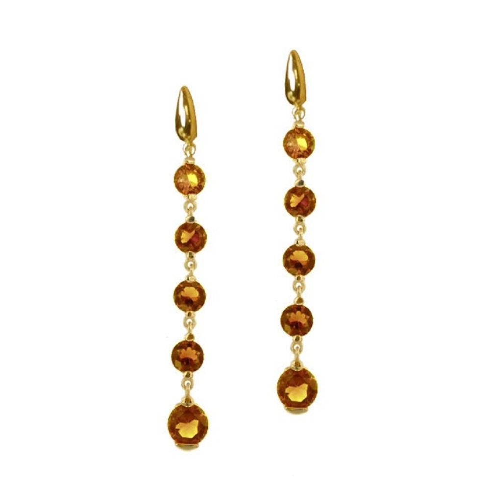 Brilliant Cut Long Earrings with square cut quartz stones in gold plated silver  For Sale