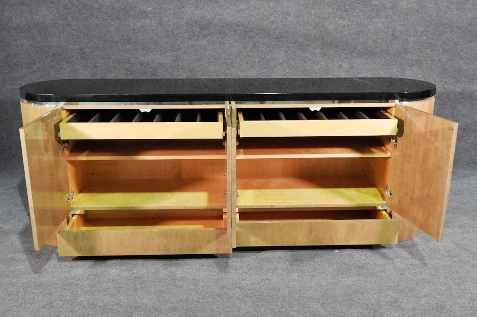 Mid-20th Century Long Ebonized Top Credenza