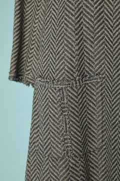 Long edge to edge jacket with chevron pattern and fabric Camelia CHANEL