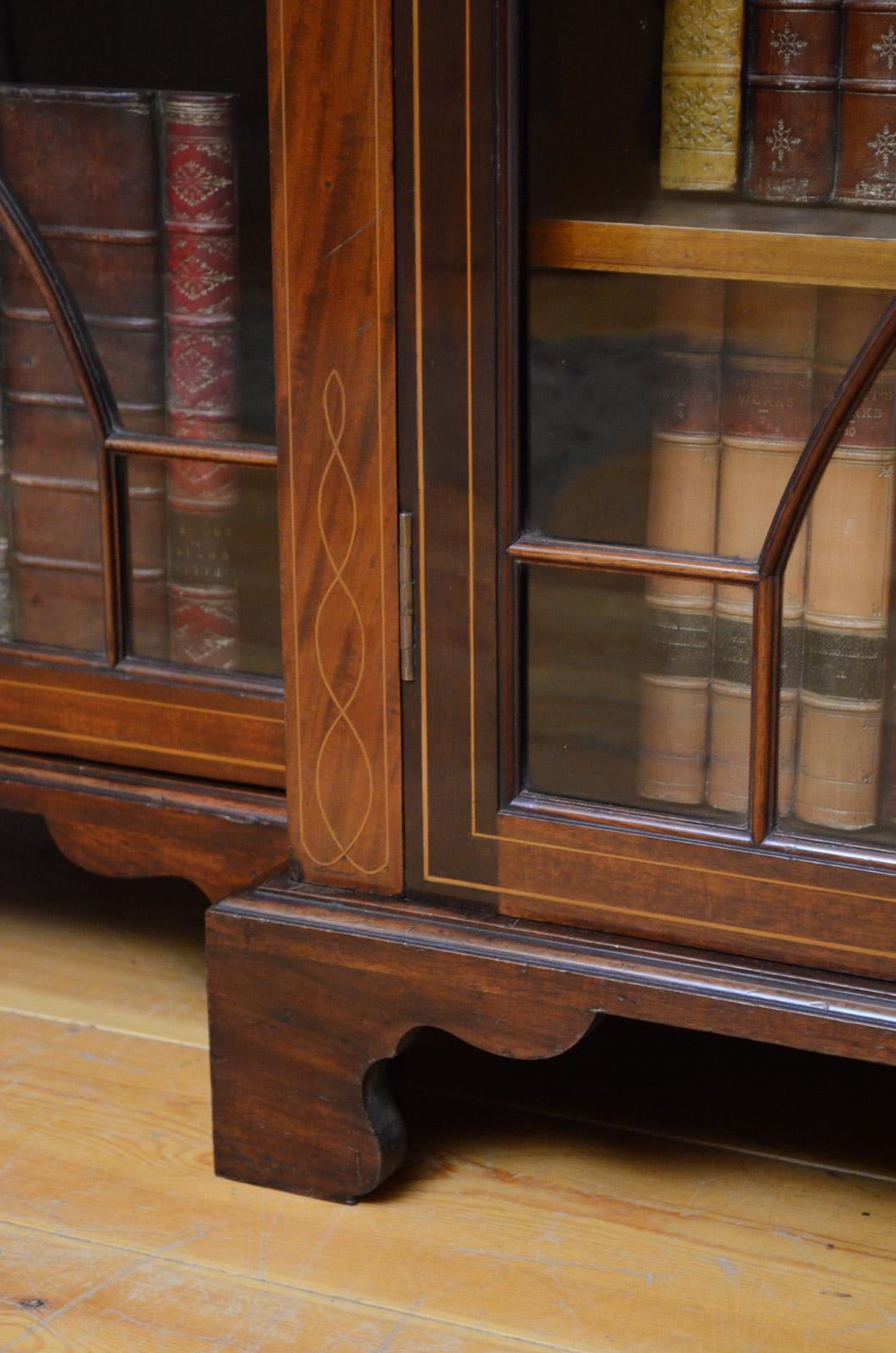 Long Edwardian Mahogany and Inlaid Bookcase 8