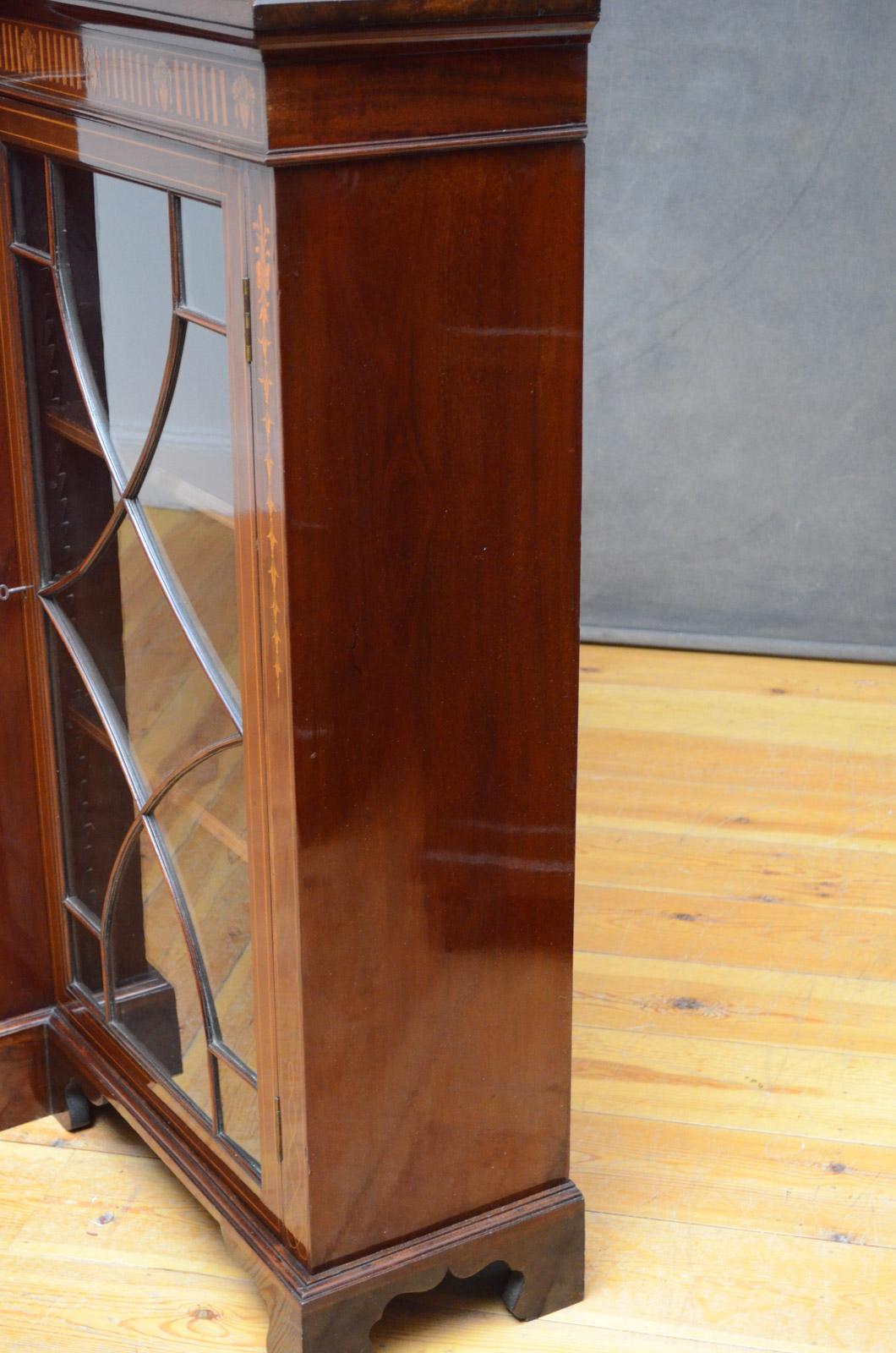 Long Edwardian Mahogany and Inlaid Bookcase 10