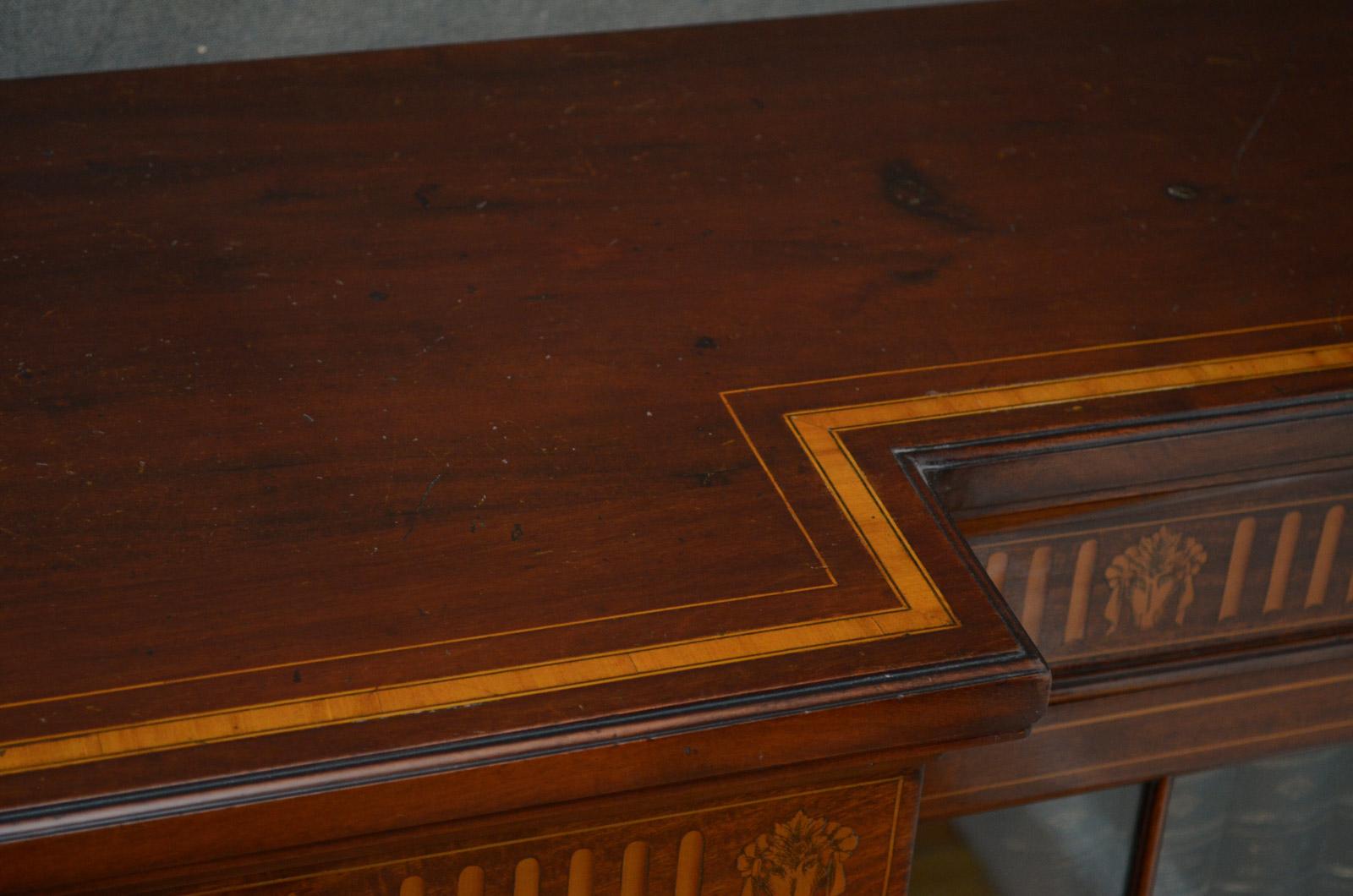 Early 20th Century Long Edwardian Mahogany and Inlaid Bookcase