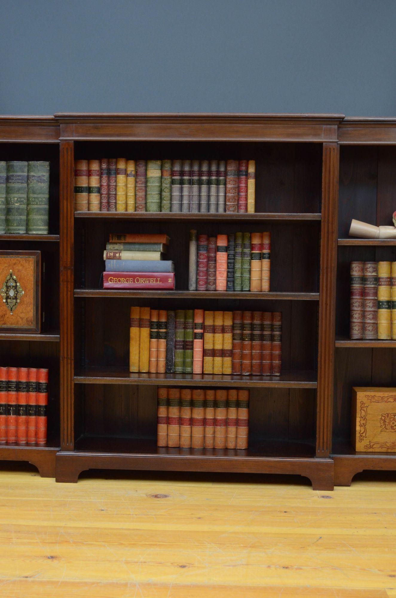 Long Edwardian Mahogany Open Bookcase 7