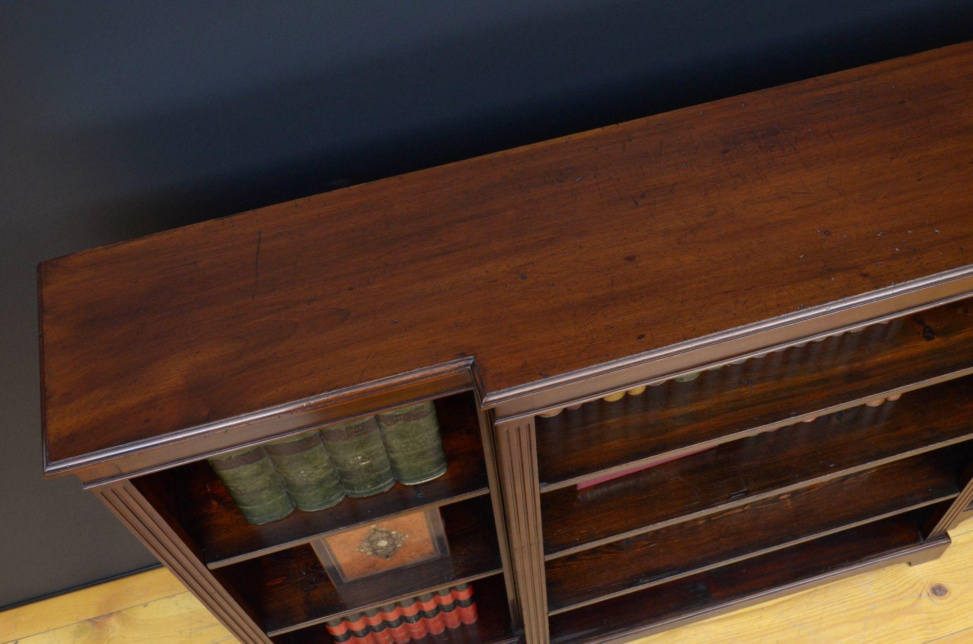 20th Century Long Edwardian Mahogany Open Bookcase For Sale
