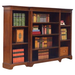 Long Edwardian Mahogany Open Bookcase