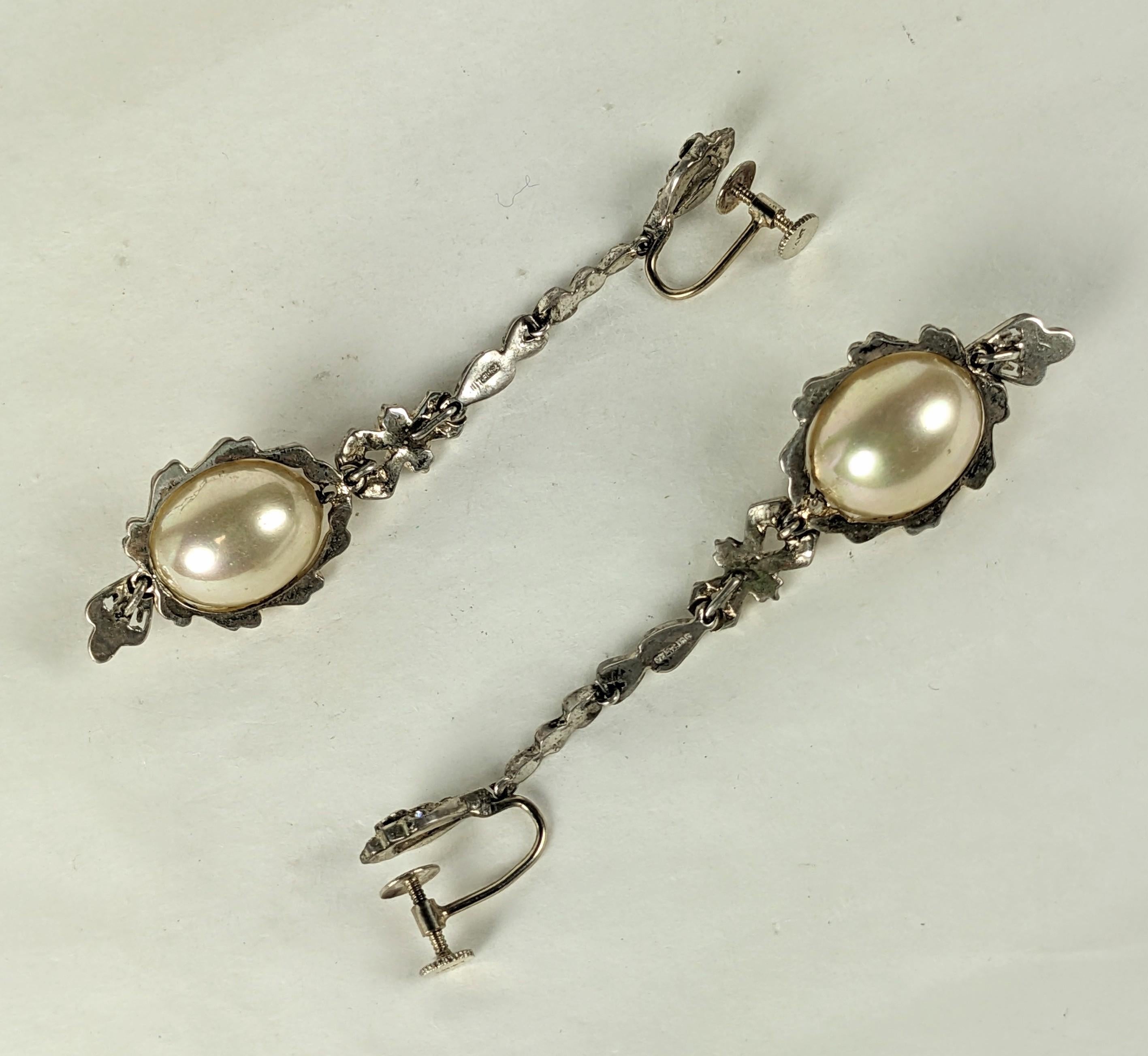Long Edwardian Paste and Faux Pearl Earrings In Good Condition For Sale In New York, NY
