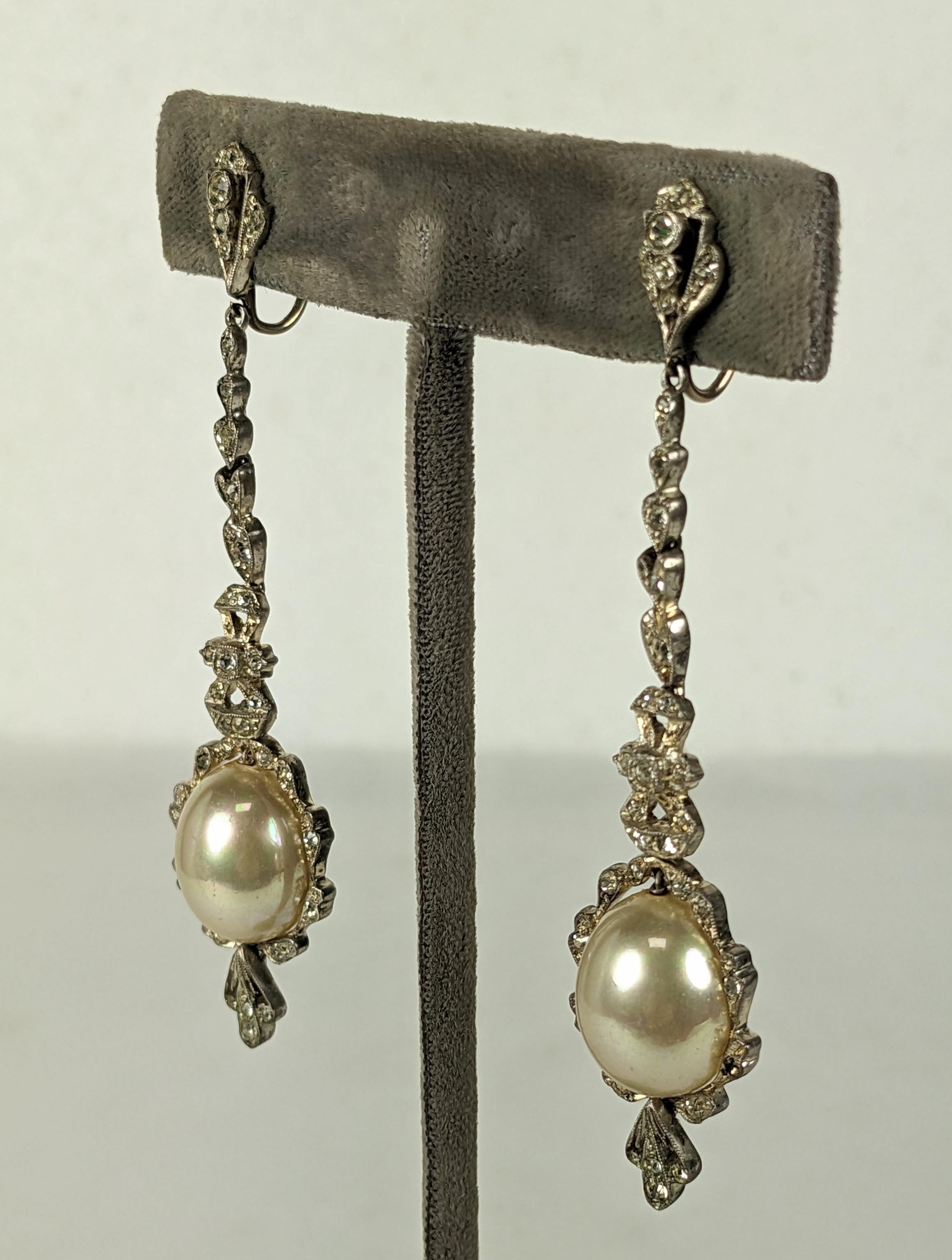 Long Edwardian Paste and Faux Pearl Earrings For Sale 1