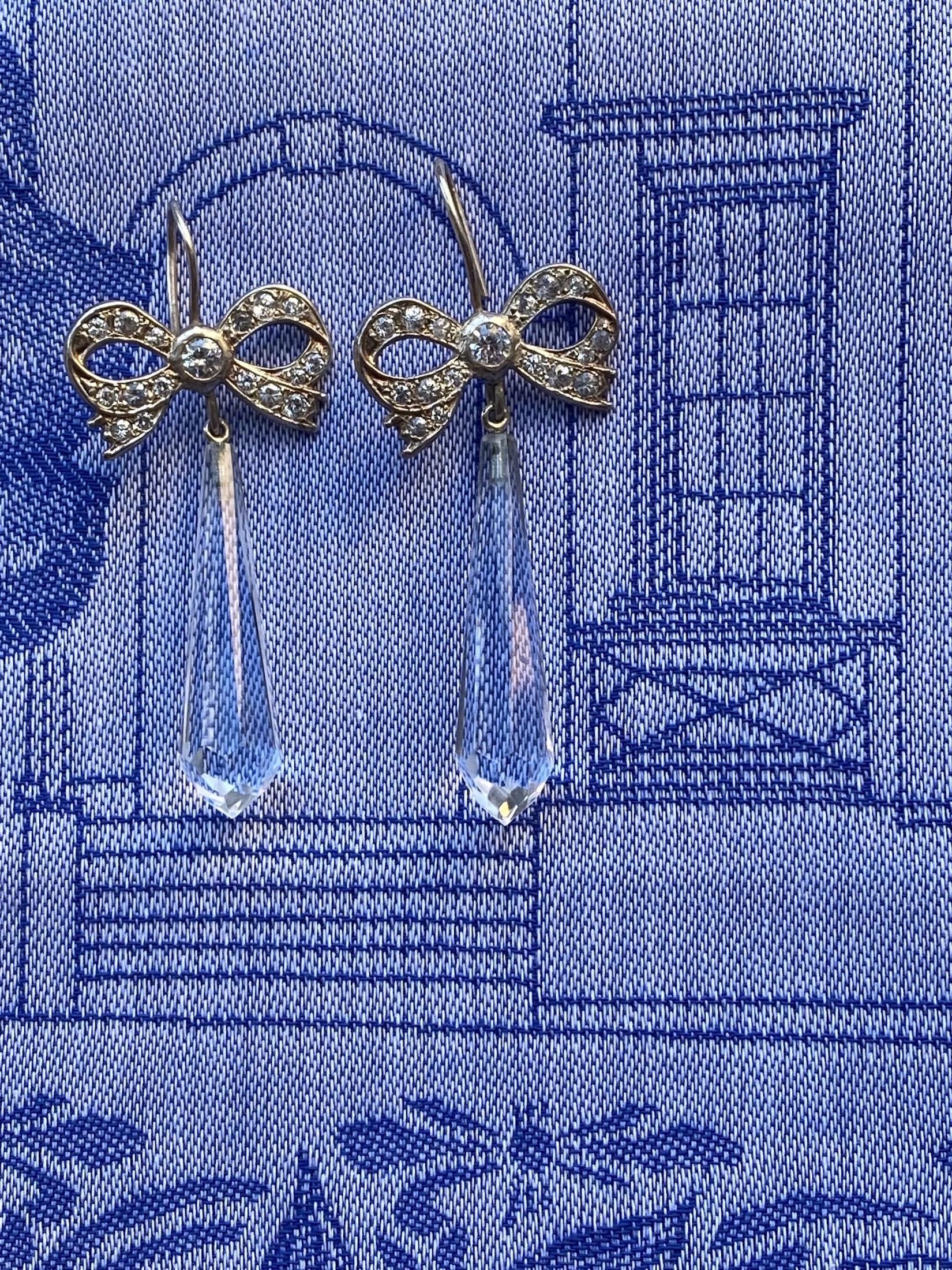 Contemporary Long & Elegant Rock Crystal Earrings with Swarovksi Crystals  For Sale