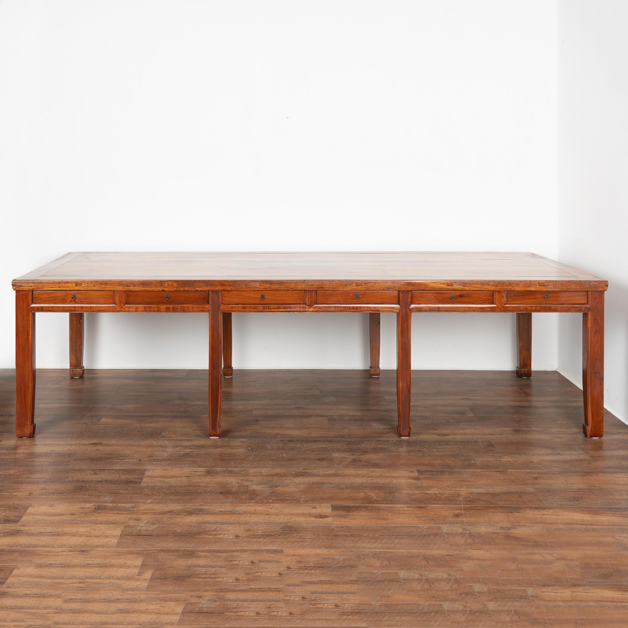 Long Elm Wood Library Table Dining Table With 14 Drawers, China circa 1880 For Sale 2