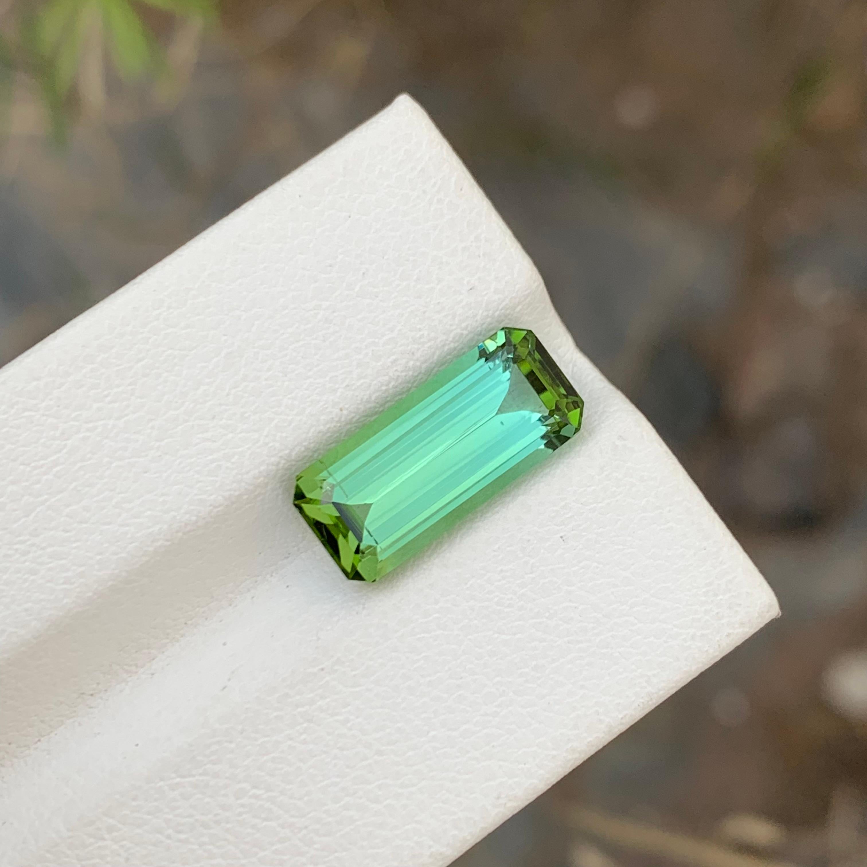 Emerald Cut Long Emerald Shape 5.95 Carat Natural Loose Mint Green Tourmaline Gemstone  For Sale