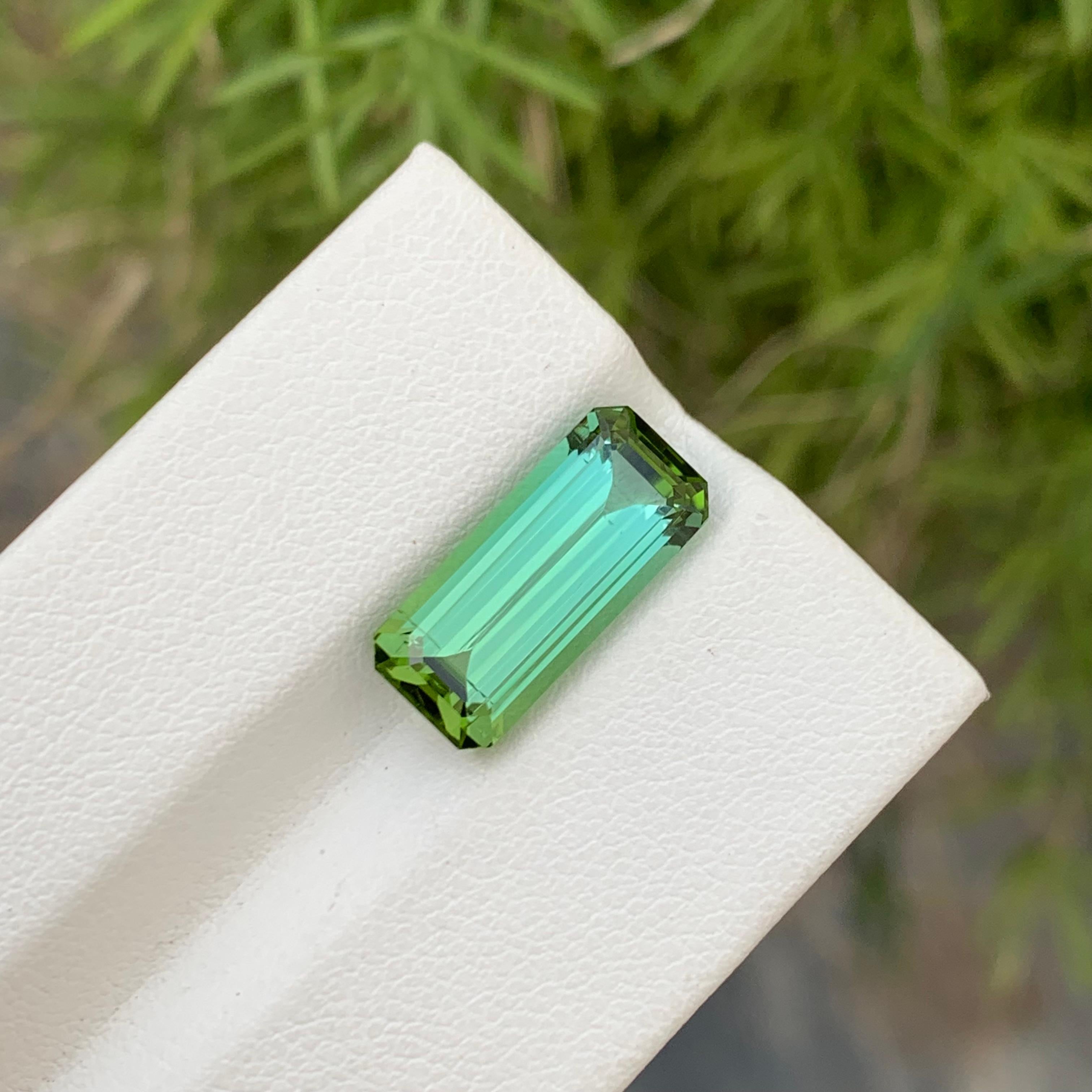 Women's or Men's Long Emerald Shape 5.95 Carat Natural Loose Mint Green Tourmaline Gemstone  For Sale