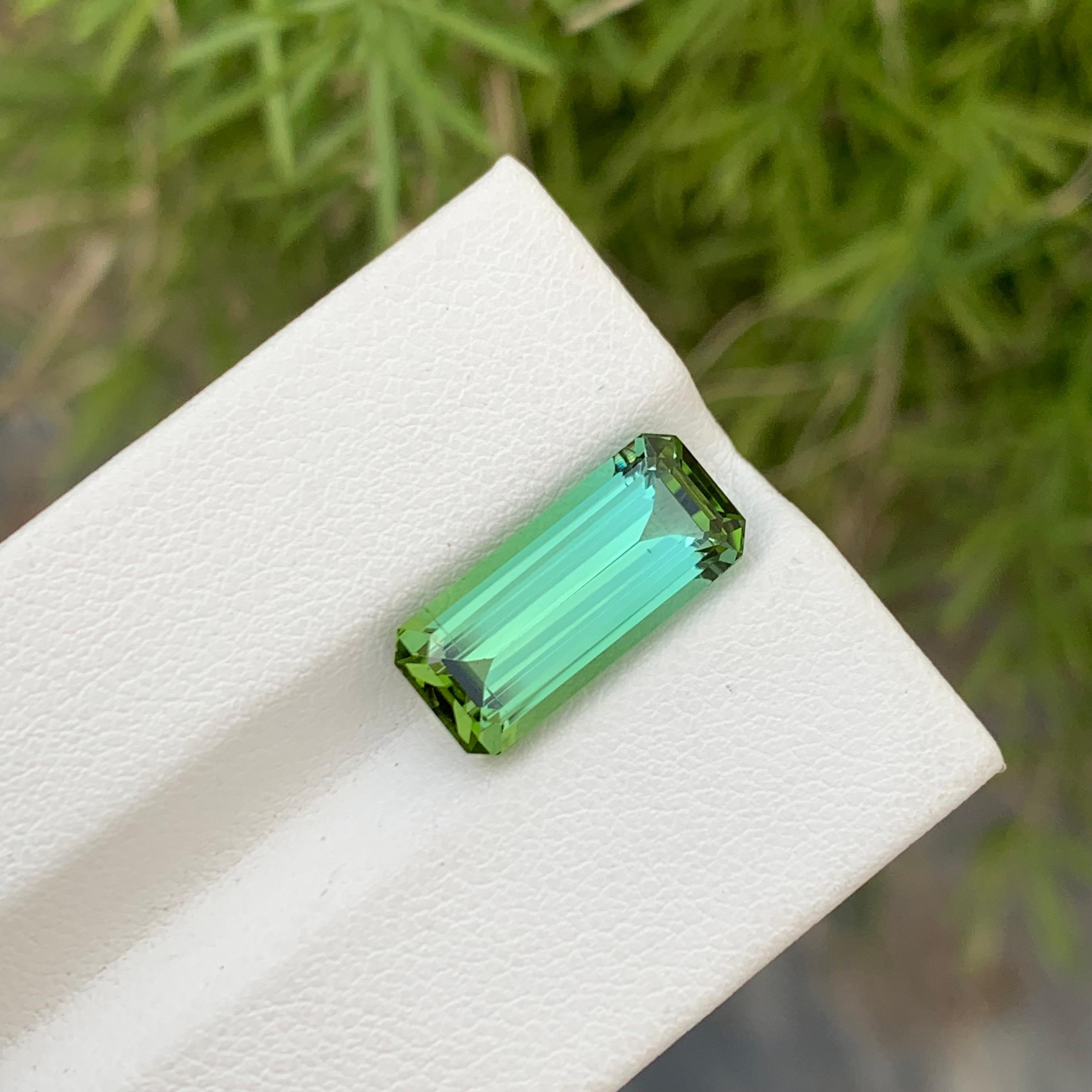 Long Emerald Shape 5.95 Carat Natural Loose Mint Green Tourmaline Gemstone  For Sale 1