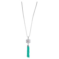 Long Emerald Tassel Necklace with Diamonds, Tanzanite and Pink Tourmaline