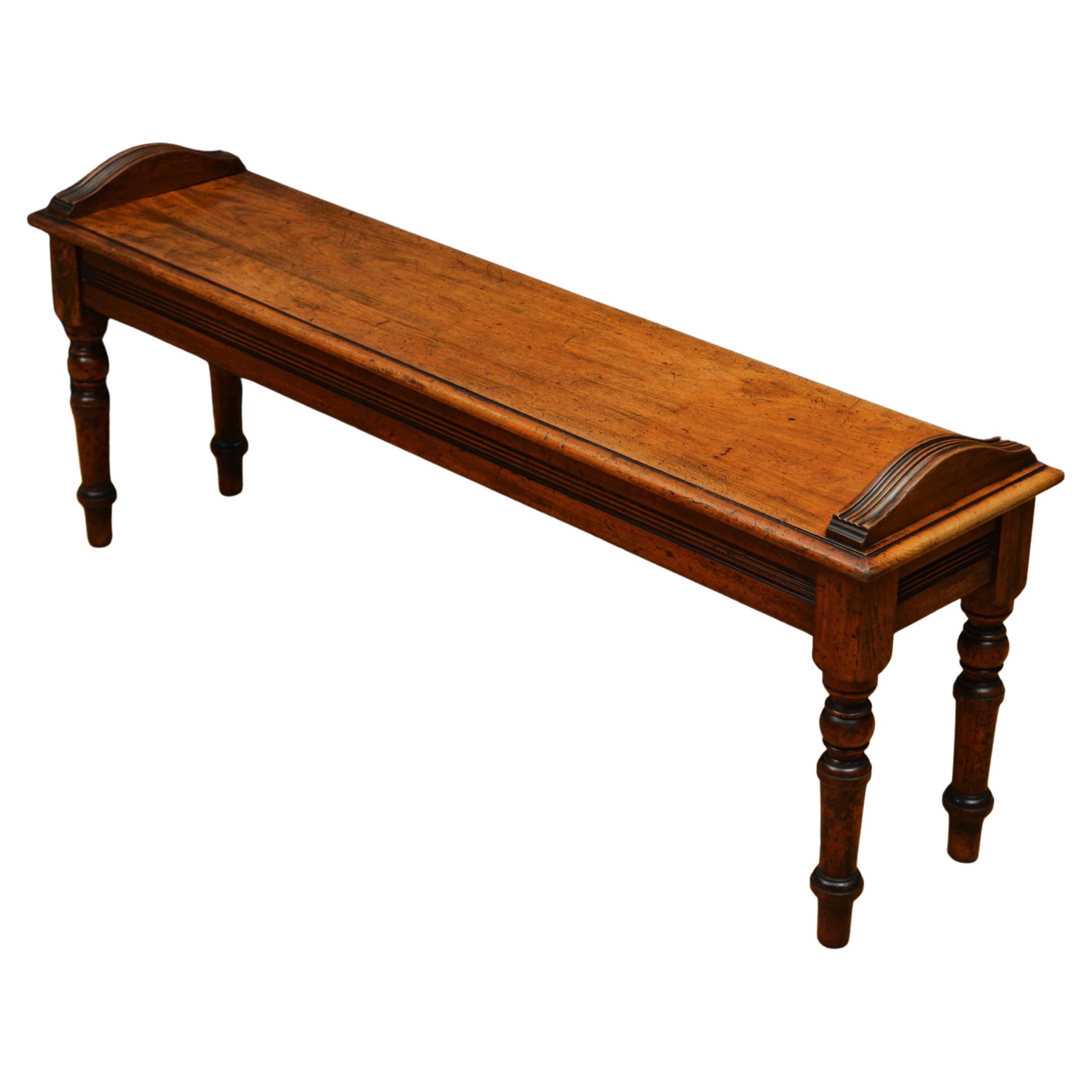 Long English Victorian Solid Walnut Hall Bench For Sale