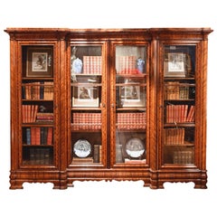 Long English William IV Bookcase in Mahogany with Four Glass Doors, circa 1830