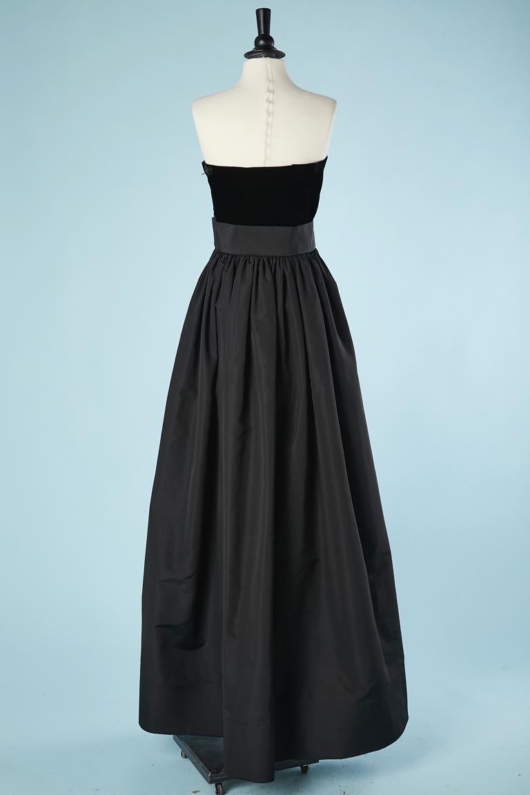 Women's Long evening bustier dress in black velvet and faille Pierre Cardin Paris