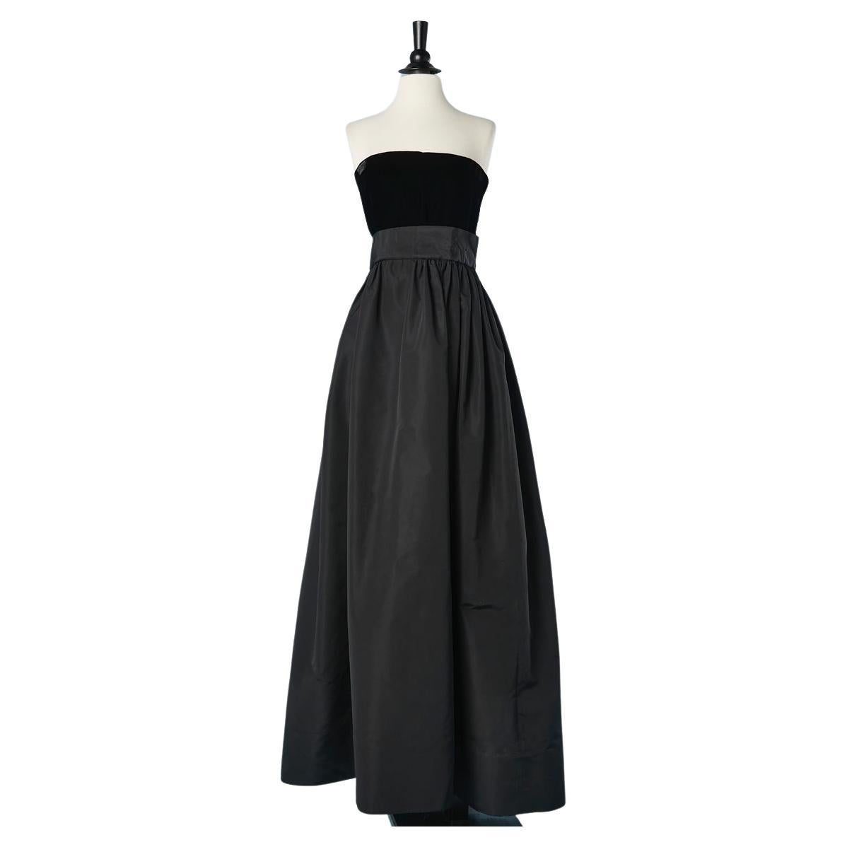 Long evening bustier dress in black velvet and faille Pierre Cardin Paris