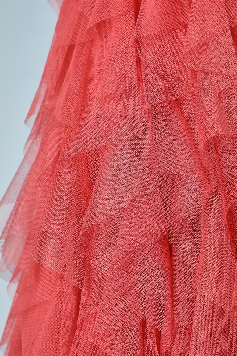 red tulle ruffle floor length dress