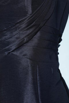 Long evening drape navy blue dress and rhinestone brooch Pierre Cardin