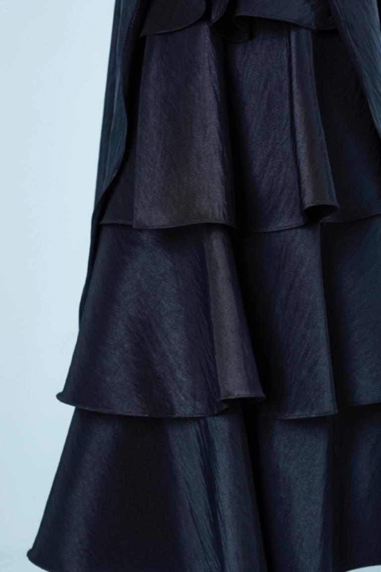 Black Long evening drape navy blue dress and rhinestone brooch Pierre Cardin  For Sale
