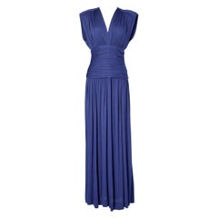 Long evening dress in blue silk jersey Saint Laurent Rive Gauche
