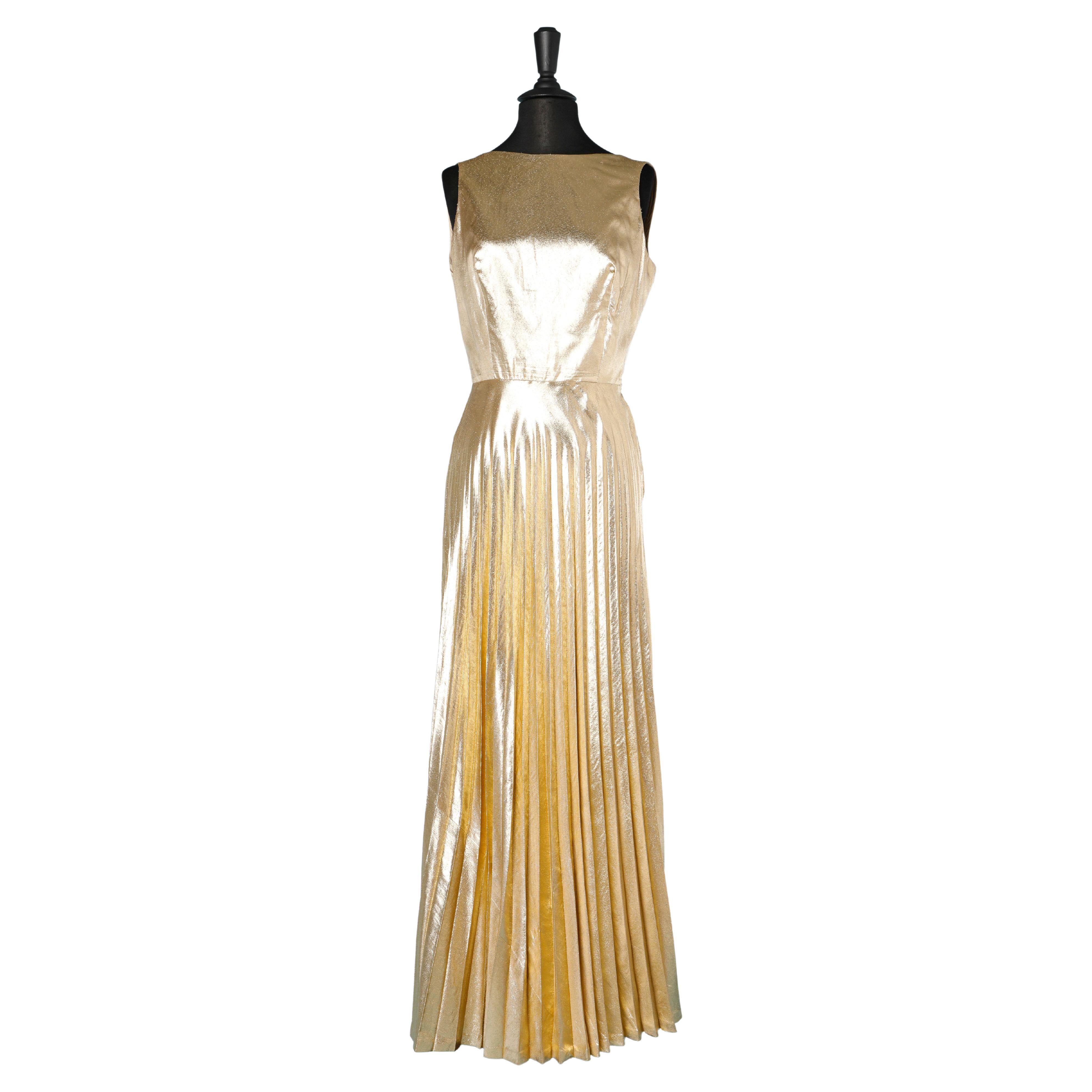 Mary McFadden Couture Gold and White Beaded Bodice Halter Neck Gown For ...