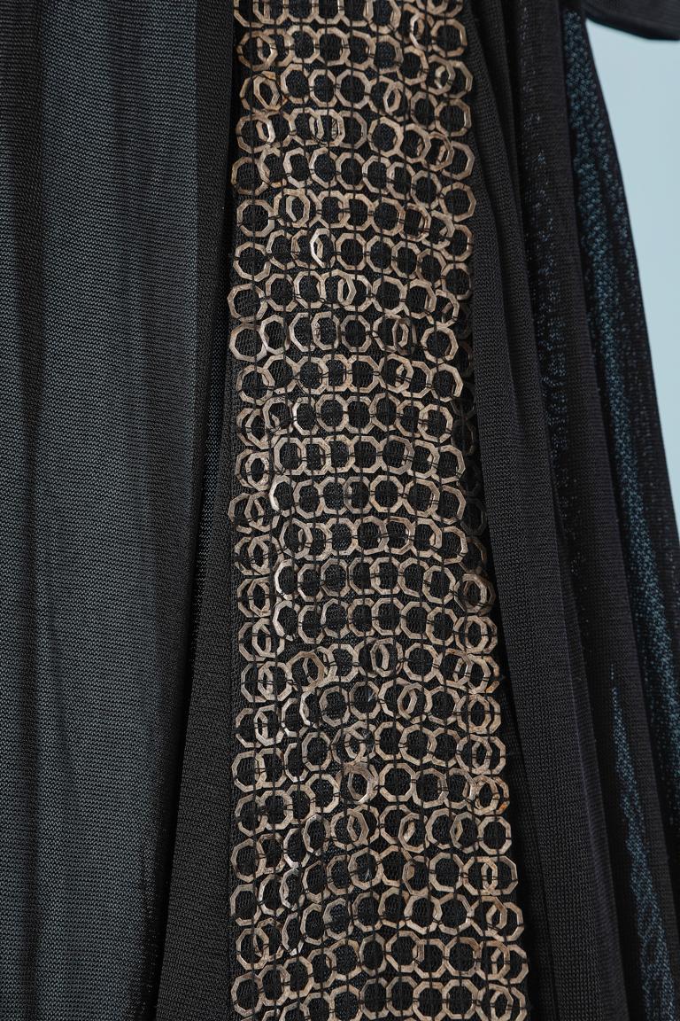 Black Long evening dress in knit and metallics rings embellishment Roberto Cavalli For Sale