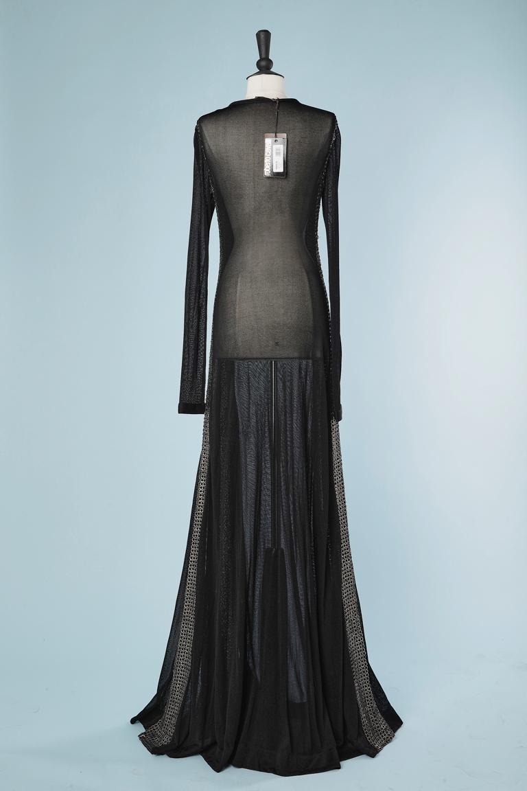 Long evening dress in knit and metallics rings embellishment Roberto Cavalli For Sale 1