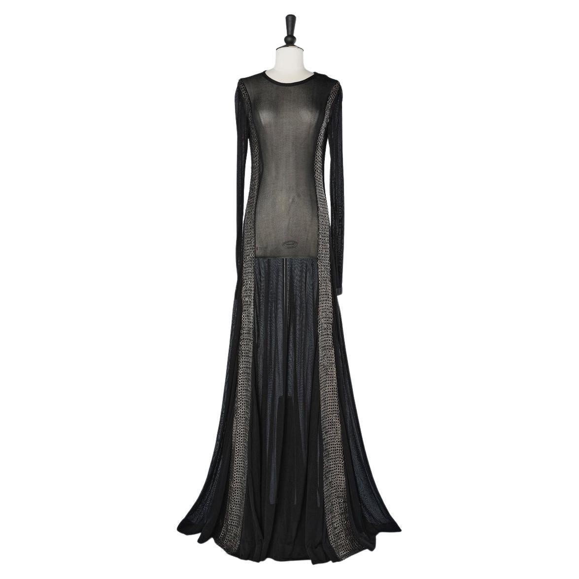 Long evening dress in knit and metallics rings embellishment Roberto Cavalli For Sale
